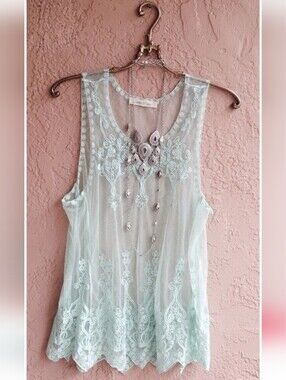 AMBERCROMBIE & FITCH Boho Gypsy Lacy, Silver Embroidered Cinderella Blue S NWOT